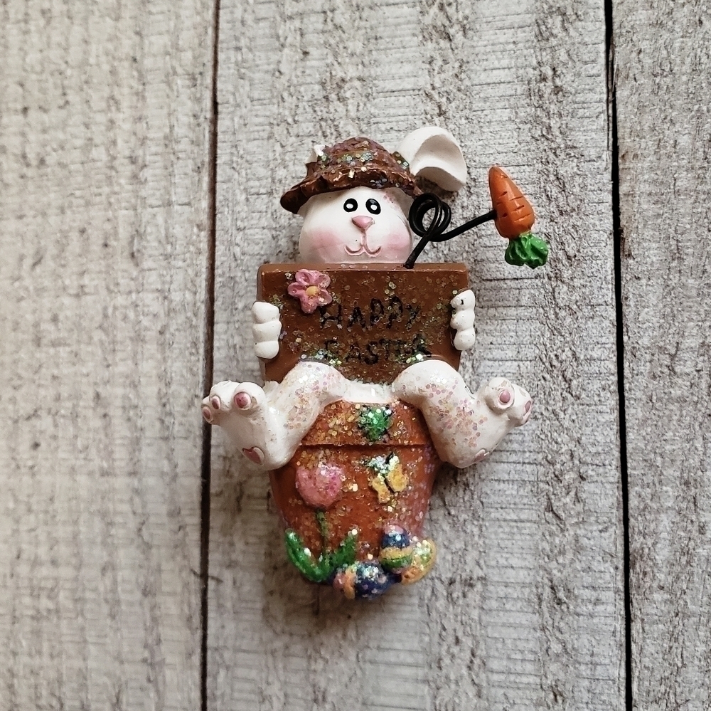 April Happy Easter Bunny Glitter Brooch